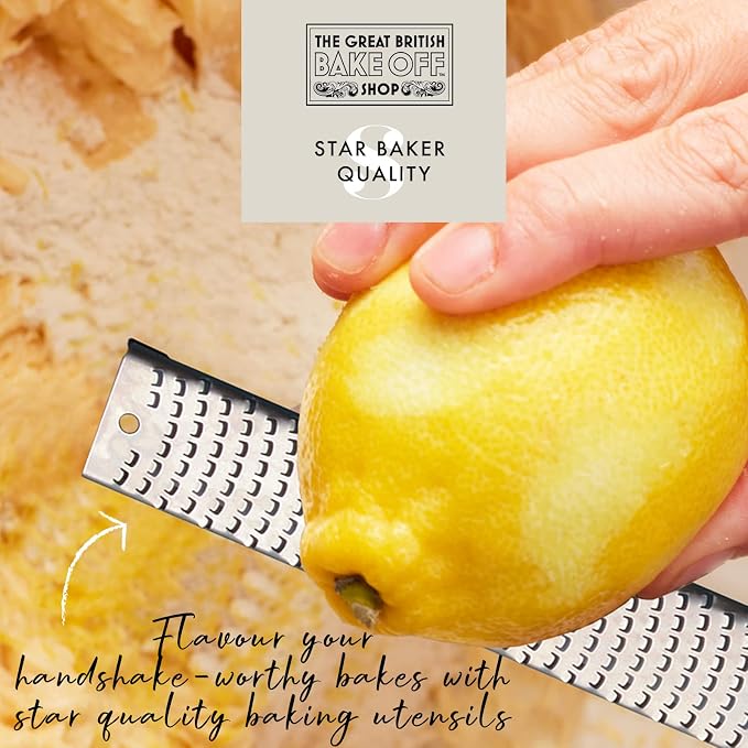 The Great British Bake Off Zester Grater Tool for Zesting Lemon & More Micro Planer for Finely Grating Garlic, Ginger, Nutmeg, Parmesan, Chocolate etc, Stainless Steel, Blue, Large