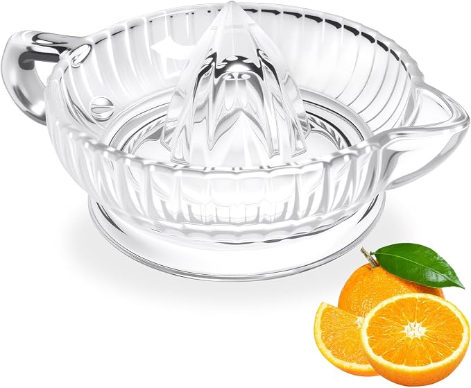 Manual Glass Lemon Squeezer Citrus Juicer for Fresh Juice Cooking Cocktails | Orange Lime Juicer Heavyweight Glass With Handle And Pour Spout, Dishwasher Safe