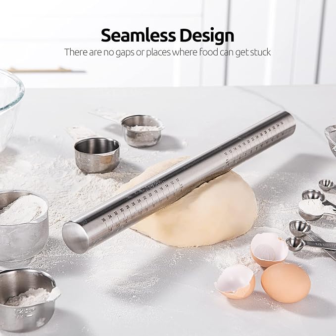 U-Taste 18/8 Stainless Steel 16 inch Adjustable Rolling Pin with Silicone Removable Thickness Rings, Nonstick Kitchen Roller Pin for Baking Cookies Pastry Pizza Pasta Dough Fondant (Teal/Aqua Sky)