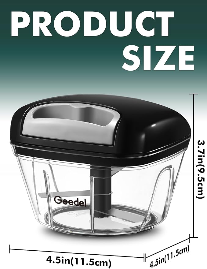 Manual Food Processor Vegetable Cutter, Geedel Pull Chopper with String, Food Chopper Vegetable Cutter for Veggies, Fruits, Salad, Onion, Nuts, etc, 2 Cup(500ml), Black