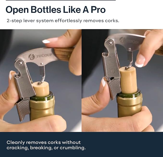 Hicoup Wine Opener - Professional Corkscrews for Wine Bottles w/Foil Cutter and Cap Remover - Manual Wine Key for Servers, Waiters, Bartenders and Home Use - Wood, Bai Ying