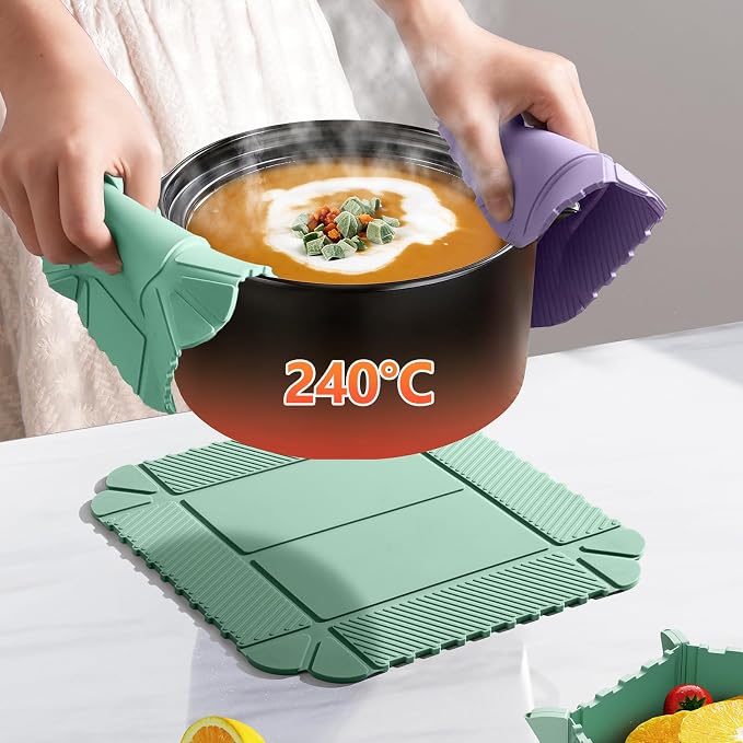 Magnetic Silicone Trivet & Pot Holder, Kitchen Heat Resistant Mat | Trivets for Hot Dishes, Hot Pots & Pans, Non-Slip Hot Pads for Countertops & Dining Table & Oven, Jar Opener & Spoon Rest