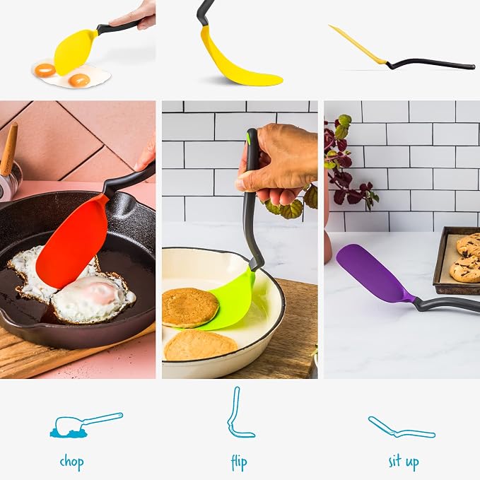 Dreamfarm Chopula Non-Stick-Safe Super-Flexible Sit-Up Spatula with Strong Flat Edge to Separate Food - 12" Yellow | Non-stick cookware safe, heat resistant, thin, flexible flipper, turner and food chopper with sit-up, no-mess handle, 12"