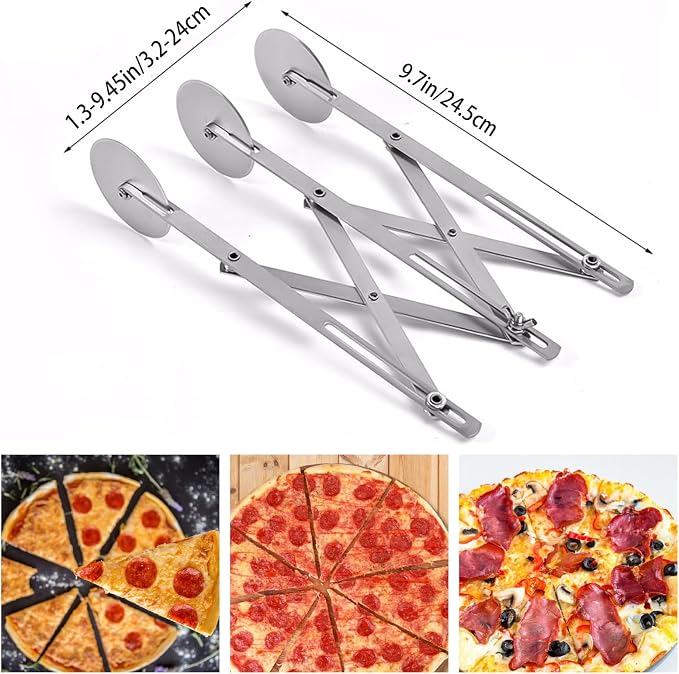 3-Wheel Pastry Cutter, Stainless Steel Pizza Cutter, Expandable Multi-Round Baking Roller, Cookie Dough Divider, Perfect for Pastries, Cookies, and Pizza