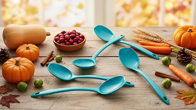 Reston Lloyd Cooking Spoon for Serving, Basting, Mixing, Heat Resistant, BPA Free Melamine 11 inch Utensil with Ergonomic Handle, Set of 6, Aqua-Blue