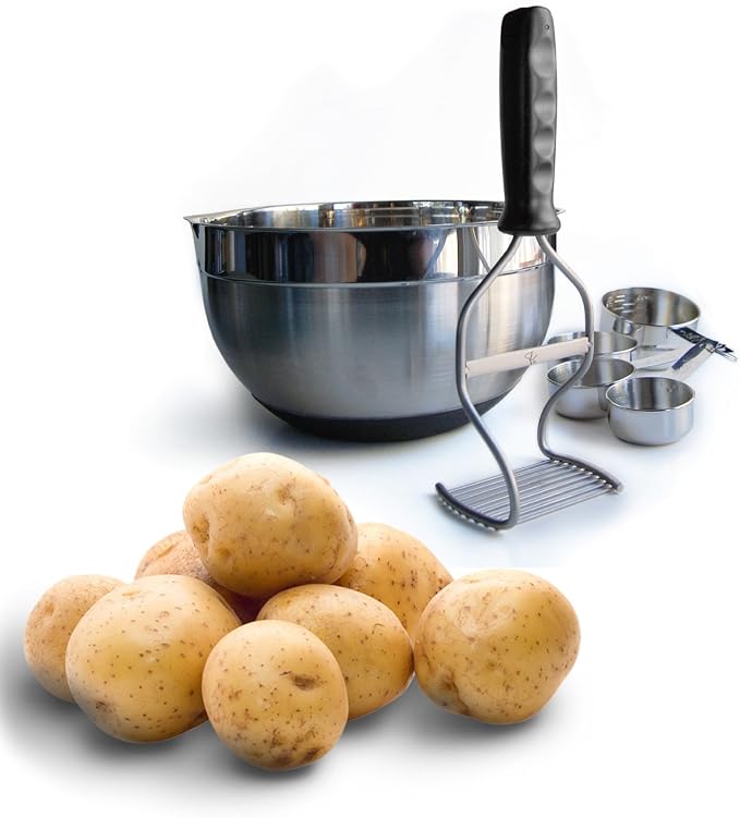 Diamond Series Heavy Duty Potato Masher – Stainless Steel Handheld Food Masher & Blender with Ergonomic Non-Slip Handle – Ideal for Beans, Veggies, Avocados, Fruits & More – Black