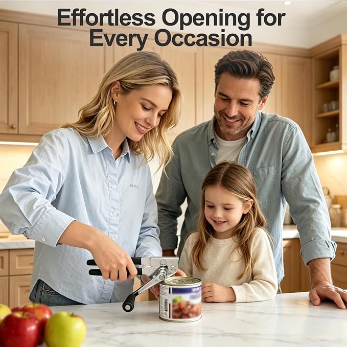 Commercial Can Opener Manual – Heavy Duty with Ergonomic Extra-Long Handle, Effortless for Seniors & Arthritis, Perfect for Large Cans, Restaurants, Home & Camping