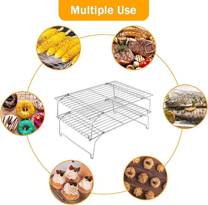 TeamFar Cooling Rack, 4-Tier Stainless Steel Wire Rack for Baking Roasting, Healthy & Heavy Duty, Dishwasher Safe, Stackable & Collapsible, Firmly Weld & Smooth Surface, 15”x10”