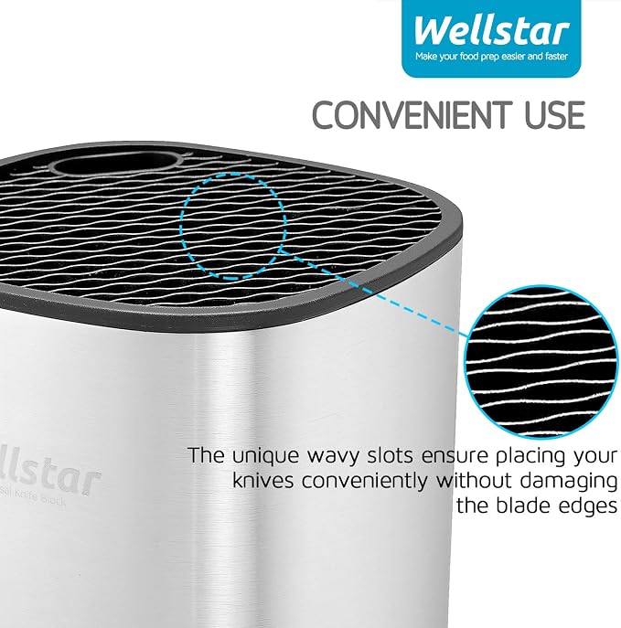 WELLSTAR Universal Knife Block Holder, Stainless Steel Knife Stand Without Knives, Safe Space Saver Large Volume Stable Knife Storage with Scissors Slot, Detachable for Easy Cleaning - Square