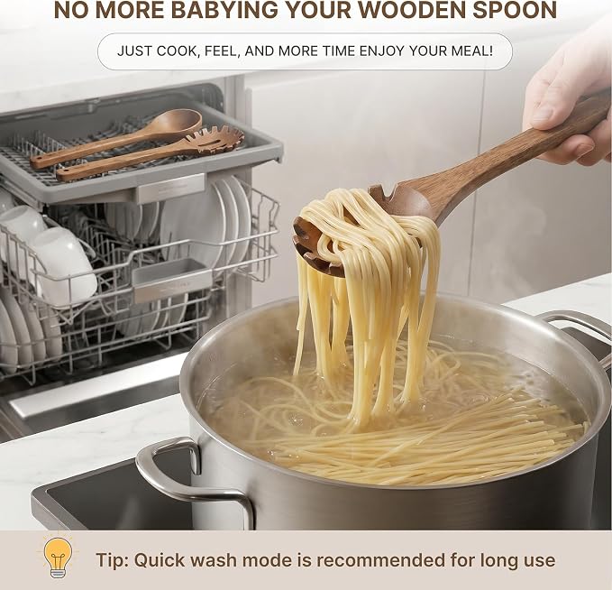Koppen Dishwasher Safe Wooden Set, Durable Acacia Wood Ladel and Soup Spoon for Nonstick Cookware, Non Toxic, Heat Resistant, Smooth Grip, 2 Piece Set