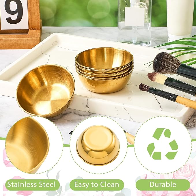 Teenyyou 18 Pcs 3. 23 In DIY Face Mask Mixing Bowl Stainless Steel Esthetician Facial Mask Bowl Facial Small Mixing Esthetician Supplies for Lady Women Skincare Home Salon Cosmetic Beauty (Gold)