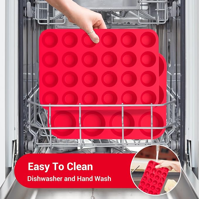 Redfly 2 Pack Silicone Mini Muffin Pan & Cupcake Pans for Baking - 24 Cup Mini Size BPA Free Egg Bites Molds