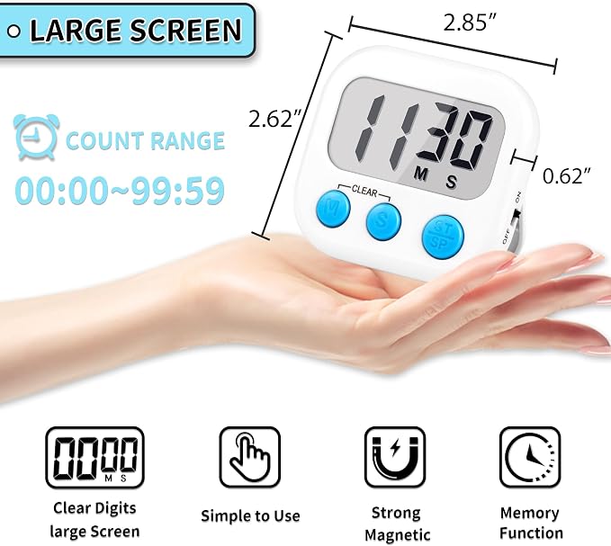 Timer for Kids Teachers Digital Kitchen Timers for Cooking Large Magnetic Classroom Timer 12Pack-White Pink