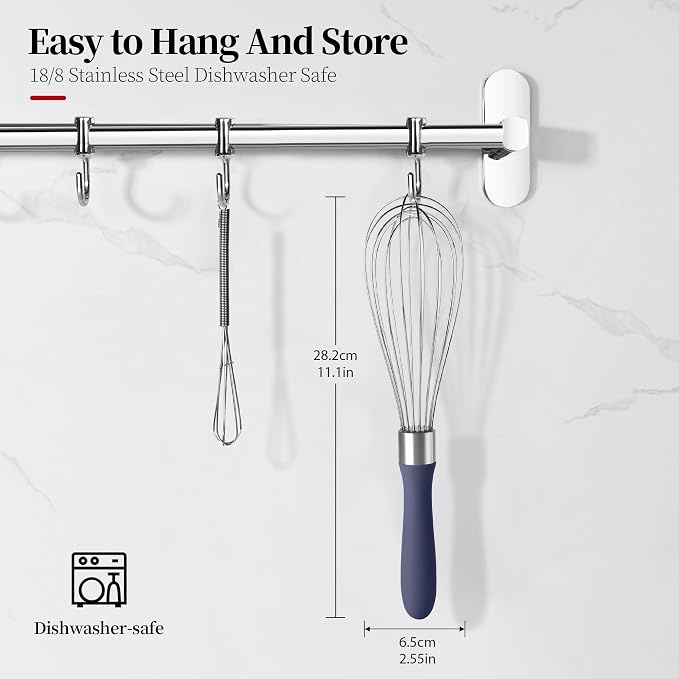 18/8 Stainless Steel Cooking Balloon Whisk (Medium, Midnight Blue) | Heavy Duty Metal Kitchen Wire Whisker Wisking Tool Egg Beater Hand Mixer for Mixing Baking Beating Stirring Sauce Flour