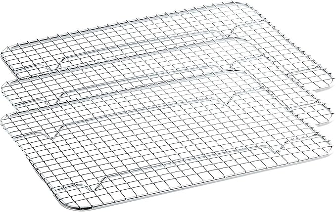 OCS Parts 3-Pack 8" x 10" Stainless Steel Pan Grates | Footed Cooling Pan Grate for 1/2 Size Steam Tables, Baking, and Hotel Pans