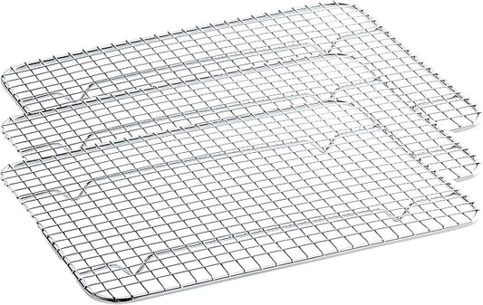 OCS Parts 3-Pack 8" x 10" Stainless Steel Pan Grates | Footed Cooling Pan Grate for 1/2 Size Steam Tables, Baking, and Hotel Pans