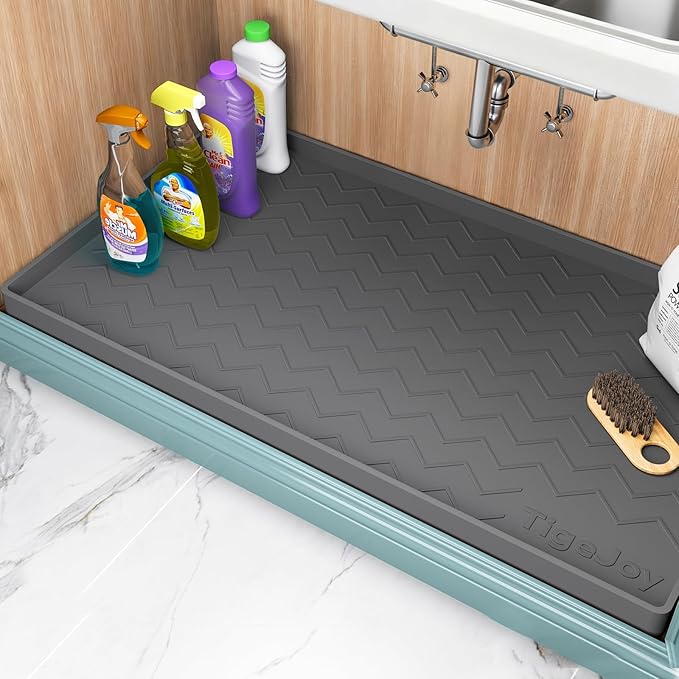 TigeJoy Under Sink Mats for Kitchen Waterproof 31" x 22", Cabinet Liner | Leak-Proof Silicone Mat Sink Protector, Kitchen Essentials Organizer and Storage,Boot or Shoe Tray, Pet Feeding Mat