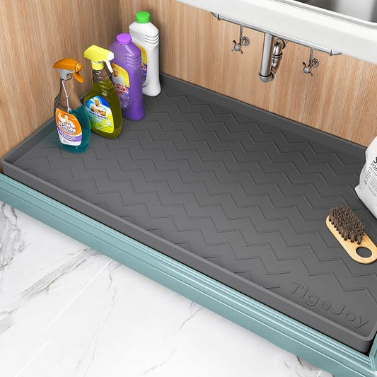 TigeJoy Under Sink Mats for Kitchen Waterproof 37" x 19", Cabinet Liner | Leak-Proof Silicone Mat Sink Protector, Kitchen Essentials Organizer and Storage,Boot or Shoe Tray, Pet Feeding Mat