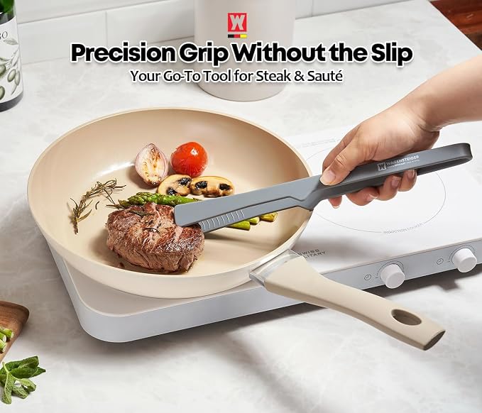 Wagensteiger Dark Gray Silicone Tongs : Easy grip Design with Heat Resistant, Non-stick Cookware Safe, BBQ Grill Tool for Flipping Grabbing Serving, Lightweight Structure (11.42 inch Long)