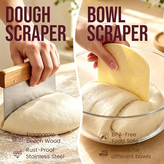DOYOLLA Bread Proofing Baskets Set, 10 inch Oval & 8.5 inch Round Sour Dough Proofing Bowls w/Tools for Sourdough Bread Baking Supplies, Baking Gifts, Bread Making Kit