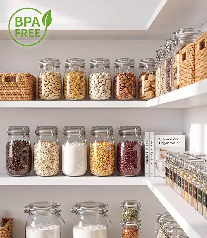 34 oz Glass Jars 4Pack with Airtight Lids,Wide Mouth Food Storage Canisters | Leakproof seal, moisture-proof pantry organization, heavy-duty borosilicate glass, ideal for flour, sugar, coffee, pasta