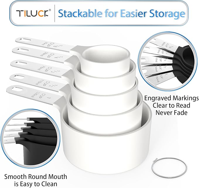 Measuring Cups & Spoons Set, Stackable Cups and Spoons | Nesting Measure Cups with Stainless Steel Handle, Kitchen Gadgets for Cooking & Baking (white)