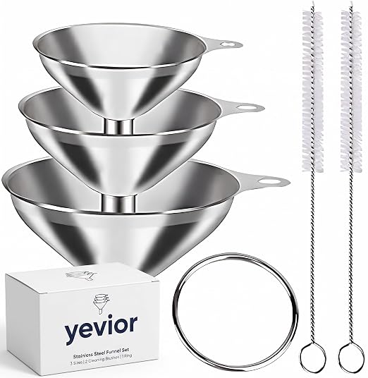3 in 1 Metal Funnels for Filling Bottles Stainless Steel Small Kitchen Funnel Set for Transferring Essential Oils Liquid Fluid Spice Dry Ingredients Powder,Durable (‎Short-Handled Funnel)