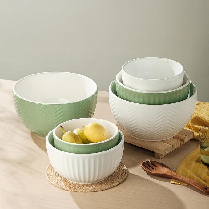 HAPPY KIT Ceramic Mixing Bowls Set, 5/3/1.5qt Set of 3 | For Kitchen, Large 5/3/1.5 Quart, Prep Serving Bowl for Baking and Mixing Salad, Oven, Microwave and Dishwasher Safe