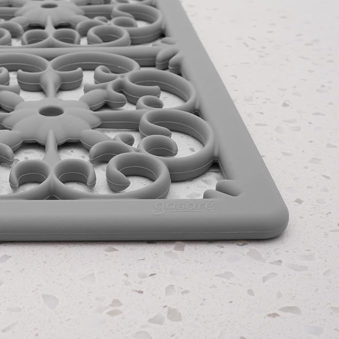 GASARÉ, Extra Large, Thick, Silicone Trivet for Hot Dishes, Pots, and Pans, Heat Resistant Mat for Countertop, Hot Pad for Kitchen, Easy to Clean, 21 x 12 x 3/8 Inches, Gray