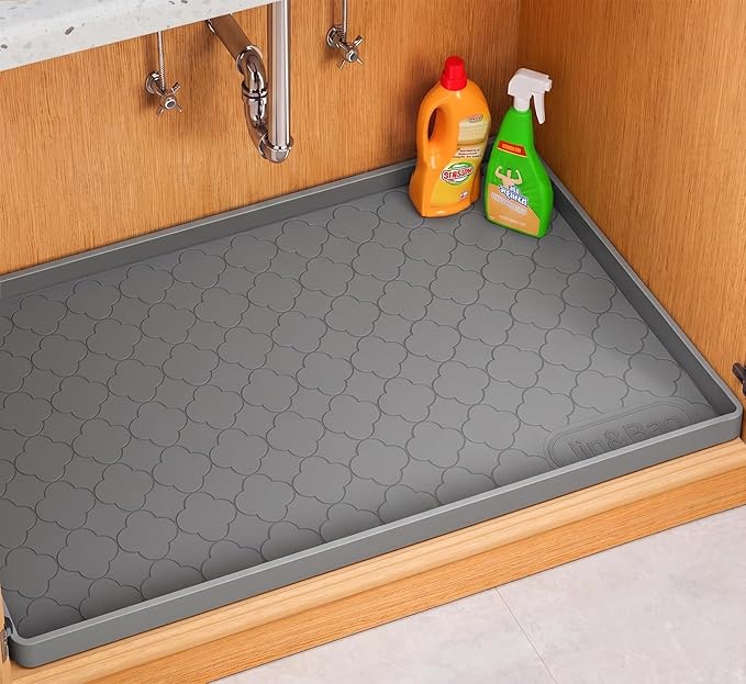 Jin&Bao Under Sink Mat 37" x 22" Waterproof Silicone Cabinet Kitchen Liner | Silicone kitchen cabinet protector, bathroom shelf liner, raised edge traps leaks, anti-slip, easy to clean & dishwasher safe