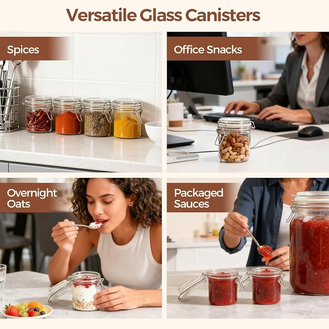 ComSaf Small Mason Glass Jars with Airtight Lids 8 oz 6 Pack Pantry | Jelly spice jar, Sourdough discard, Jam jelly honey, Spice rack cabinet organization, Seasoning herbs powders