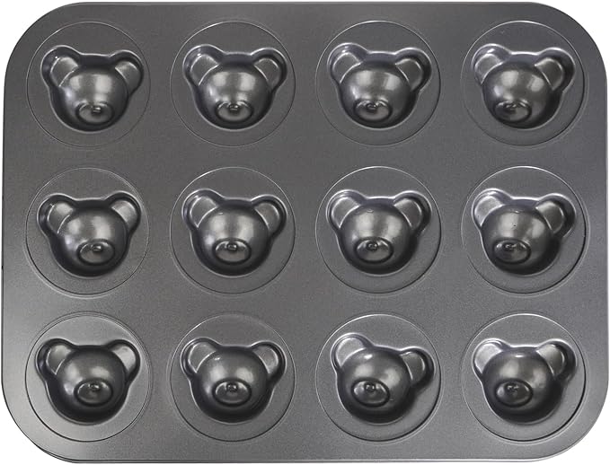 Mini Bear Shaped Muffin Pans, 12 Cavity Non-Stick Madeleine Mold Cake Pan, Mini Muffin for Edible Bear Cake Topper Decoration Shower Birthday Party Decorations
