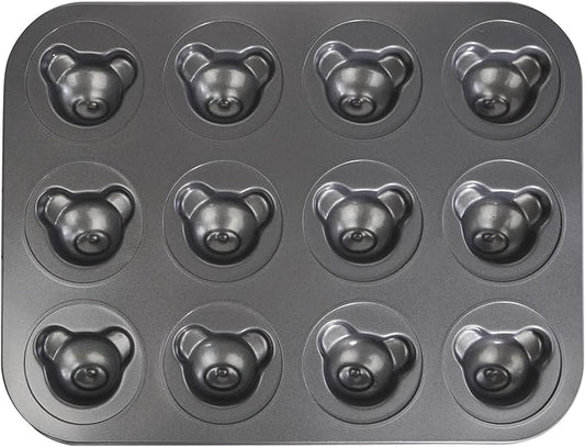 Mini Bear Shaped Muffin Pans, 12 Cavity Non-Stick Madeleine Mold Cake Pan, Mini Muffin for Edible Bear Cake Topper Decoration Shower Birthday Party Decorations