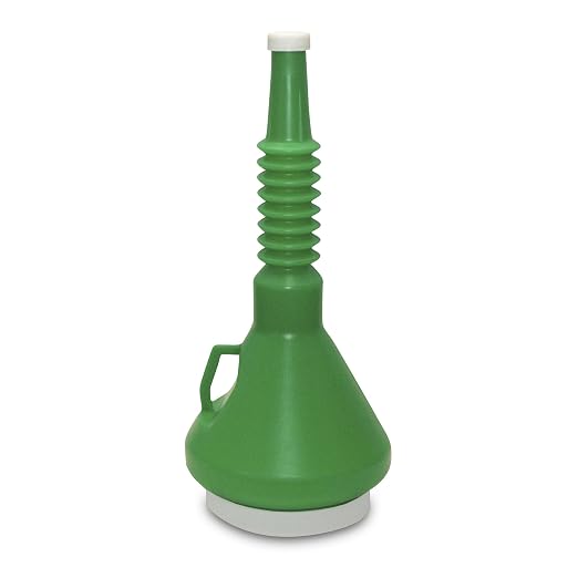 Funnel King 32140 Double Capped Storage Funnel, 1-1/2 Quart, Green, Chemical Resistant Polyethylene, 4 in Top ID, 1-1/8 in Spout OD, 13-1/4 in Height (32140)