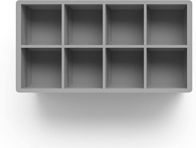 Ice Cube Molds – 2-Pack Silicone Trays for 8 Large Square Cubes – Slow-Melt Ice for Whiskey, Cocktails, Coffee & More (Gray)