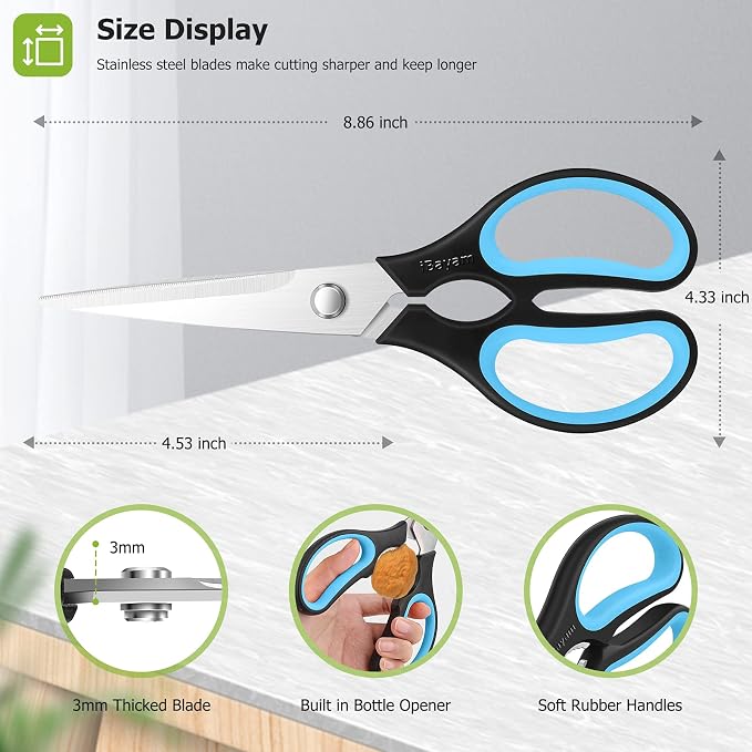 Kitchen Scissors, 2-Pack Kitchen Shears, 9 Inch Heavy Duty Dishwasher Safe Food Scissors, Multipurpose Stainless Steel Sharp Cooking for Kitchen, Chicken, Poultry, Fish, Meat, Herbs