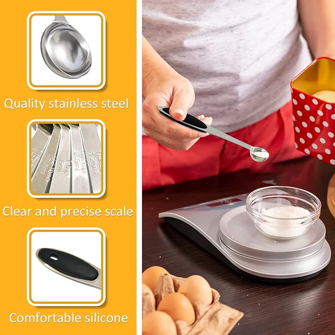 LEIFENY 1PCS 1/4 Tsp(1.25ml) Single Measuring Spoon with Black Silicone Grip, Stainless Steel Individual Measure Scoop Only