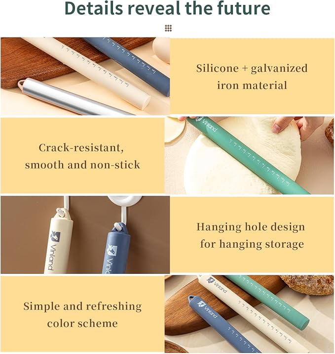 10" Small Silicone Rolling Pin with Stainless Steel Inner Core: Non-Stick Dough Roller for Baking Pastry, Pizza, Fondant and Bread（Blue）