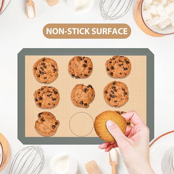2 Half & 1 Quarter Silicone Baking Mat, Baking Sheets | Non Stick, Heat-Resistant, Reusable Oven Baking Supplies for Cookies, Bread & Pastry, Oven-safe, Grey