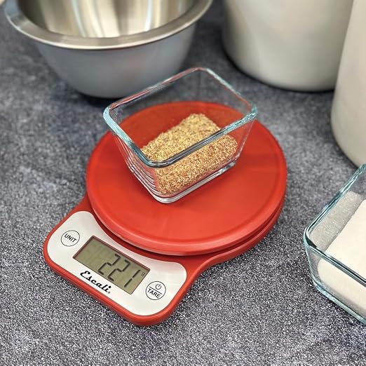Escali Telero Digital Food Scale, High Precision Kitchen Scale for Cooking, Baking, Portion Control, Meal Prep, Weigh in Grams and Ounces, 11 lb Capacity, Red (T136)