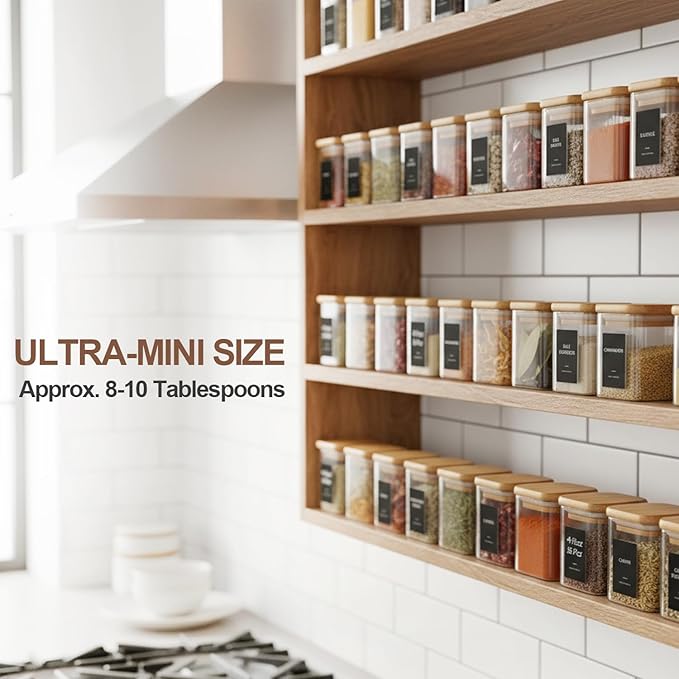 ComSaf Spice Jars 4oz 16 Pack, Seasoning Containers with labels 54 Labels | Small Glass Jars, Bamboo Lid with Silicone Seal, Kitchen Spice Drawer Organizer, Loose Tea,Herbs,Powders,Salt,Chili, BPA Free