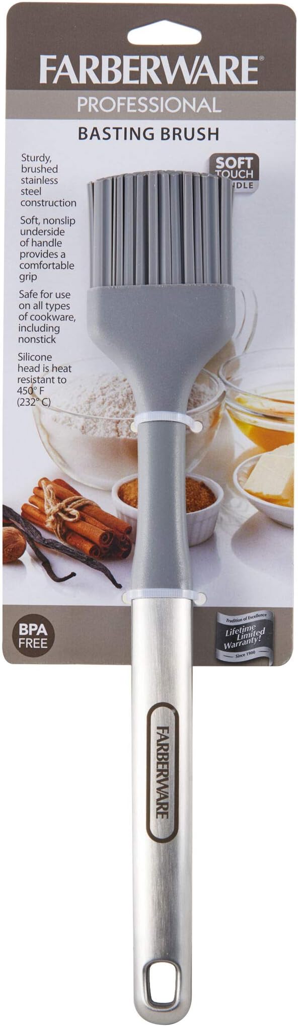 Farberware Pro Silicone Basting Brush, 11 Inch Pastry Brush for Basting Roasts, Spreading Butter on Breads and Pastries, Heat-Resistant to 450 Degrees F, Dishwasher Safe, Stainless Steel Handle