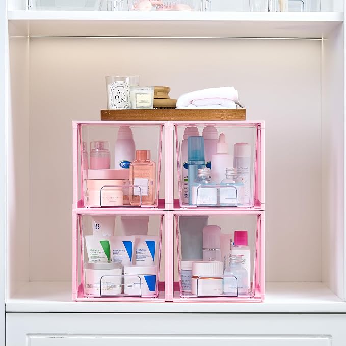 Vtopmart 4 Pack Large Stackable Storage Drawers, Pink