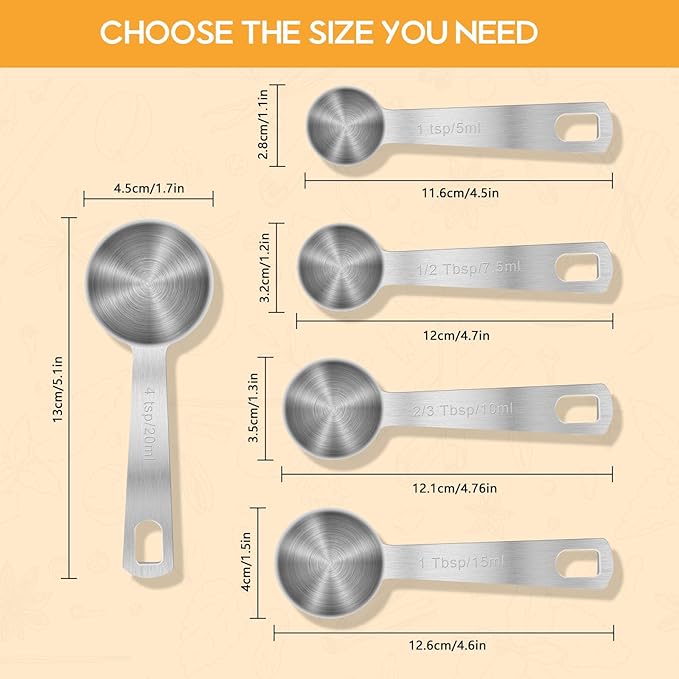 2 PCS 4 Teaspoon(20 mL | 20 cc | 4 Tsp | 1 1/3 Tablespoon) Stainless Steel Single Measuring Spoon, Easy to Use and Easy to Wash Metal Measuring Spoons Kitchen Gadgets for Cooking & Baking