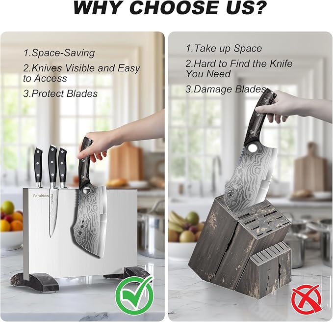Magnetic Knife Block,Stainless Steel Magnetic Knife Holder Stand for Kitchen Counter,Strong Double Sided Magnet Knife Storage Rack