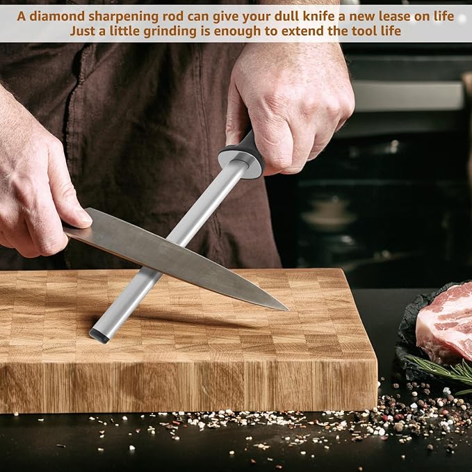 3 PCS Diamond Sharpening Steel, 12 Inch Premium Diamond Honing Steel, 1000 Grit Portable Knife Sharpener Rod for Sharpening Kitchen Knives or Home Gourmet Blade, Professional Chef Honing Rod