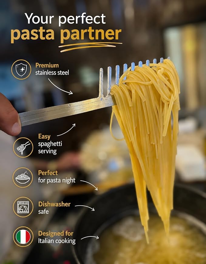 – Stainless Steel Pasta Server Italian Kitchen Utensil for Spaghetti, Linguine & Noodle Serving I