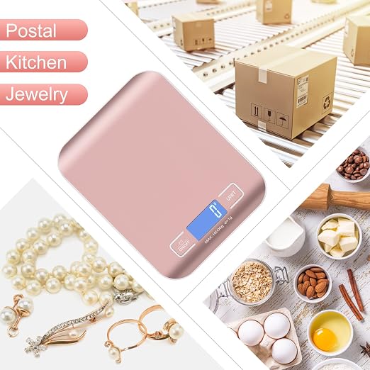 Digital Shipping Scale,Stainless Steel Panel, Accurate Portable Postal Scale for Packages, Small Business,Kitchen, Food, Handmade, Liquids, and Boutique (Rose Gold Rechargeable(10kg/1g))