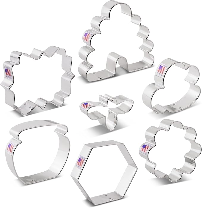 Ann Clark Cookie Cutters Bee Cookie Cutters 7-Pc. Set (Cute Bee, Small Flower, Honey Pot, Beehive, Honeycomb and more) Made in USA