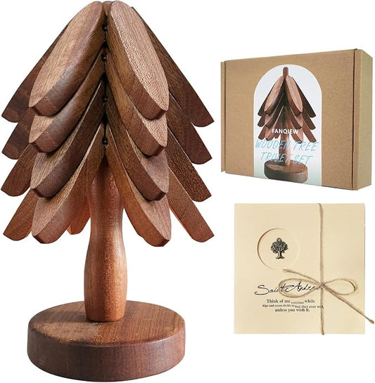Wooden Tree Trivets for Hot Dishes 4 Trivets Tree Decorative Shape Hot Pads for Countertops Trivet Set with Card for Hot Pots Pans Bowls Coasters